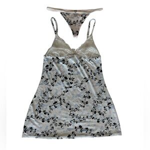 Emporio Armani Pink/Black Lace Floral Chemise sleepdress/nightgown S with thong
